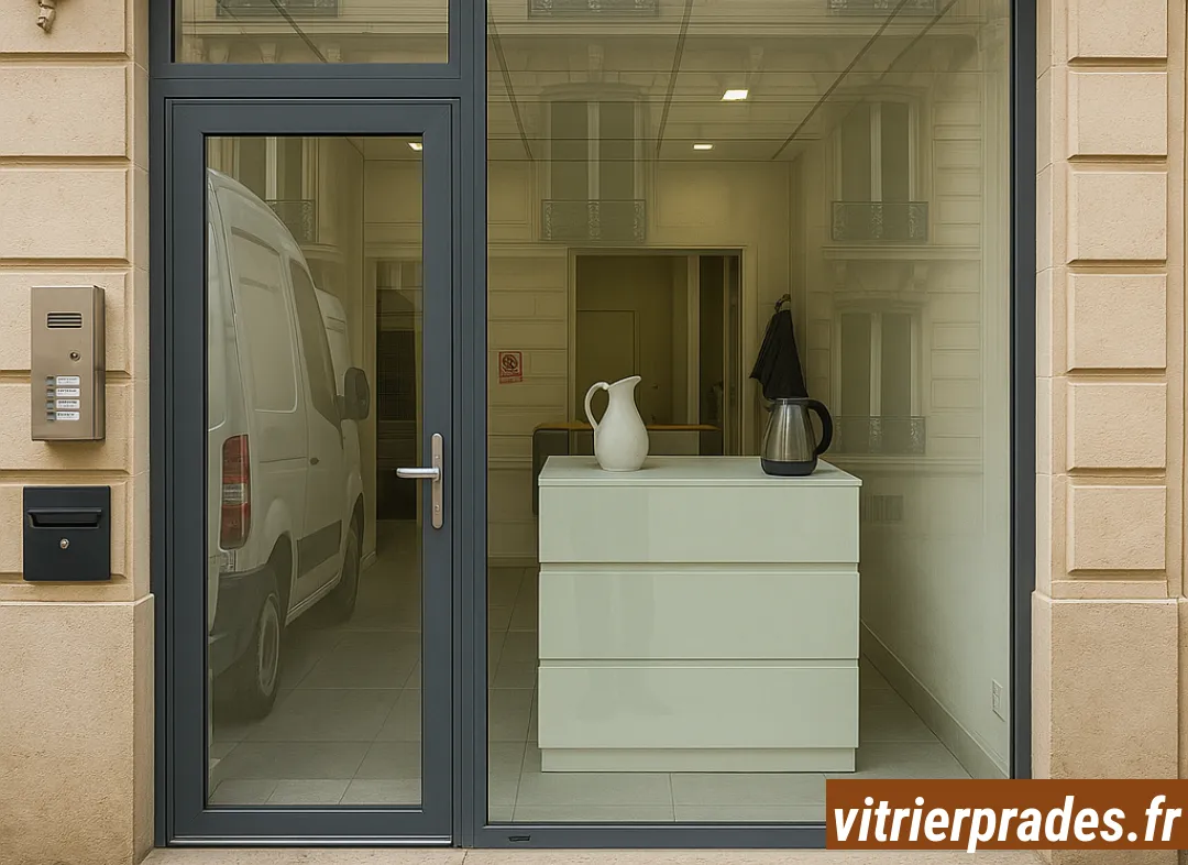 Façade vitrine de magasin en aluminium sur mesure à Prades